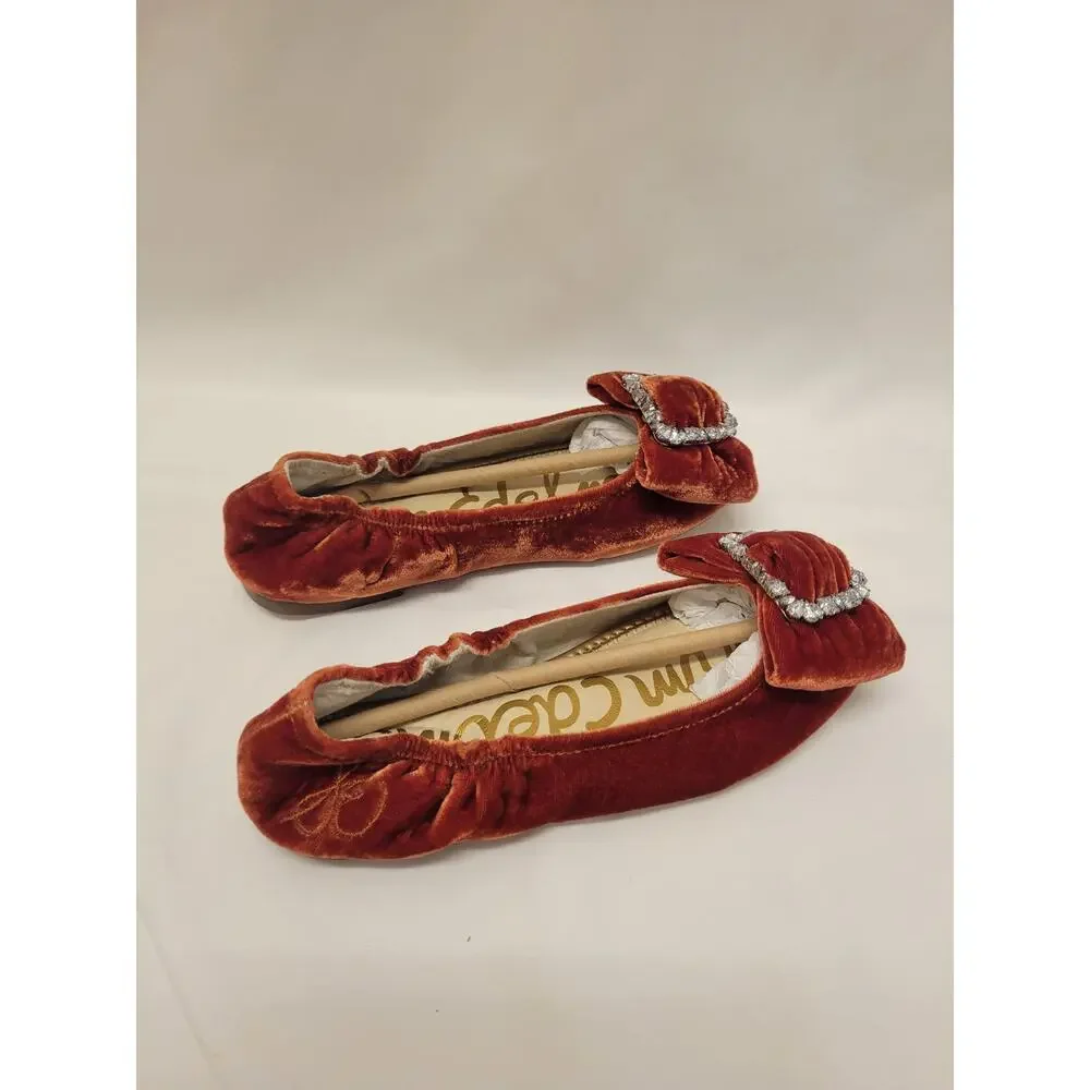 NWOT Sam Edelman Farrah Velvet Crystal Bow Girls Ballet Flat 1